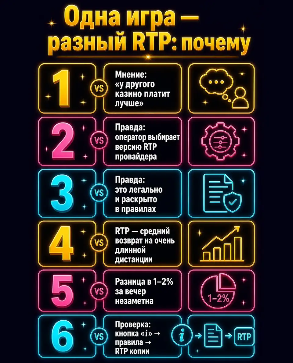 Инфографика: почему RTP одной игры отличается у разных операторов