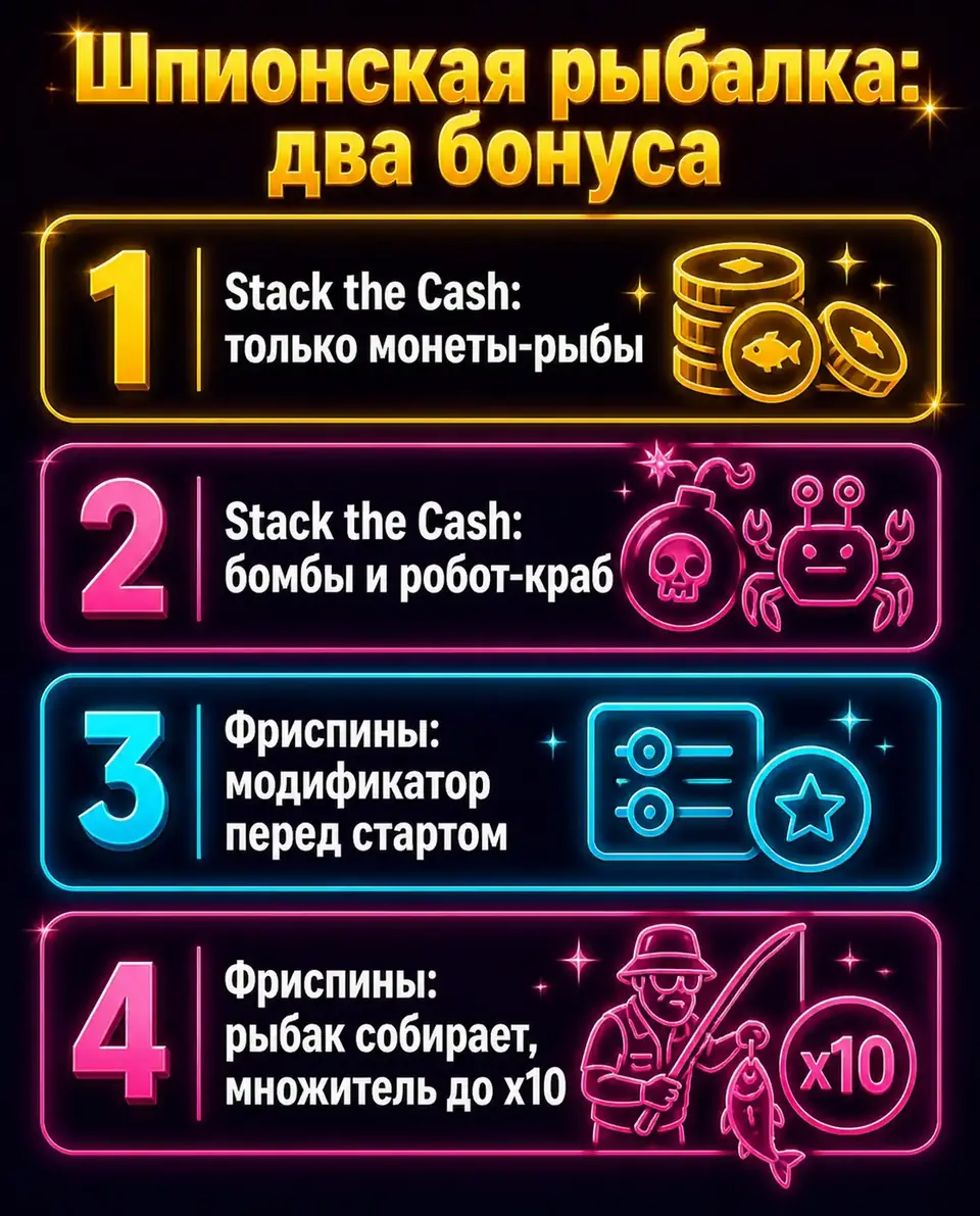 Сравнение бонусов Stack the Cash и фриспинов Mission Fishin'