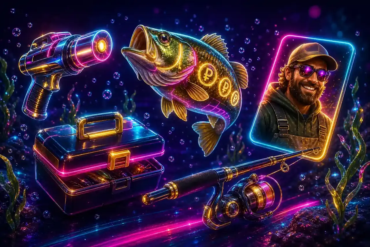 Символы Big Bass Reel Repeat: бластер, денежные рыбы и рыбак-вайлд