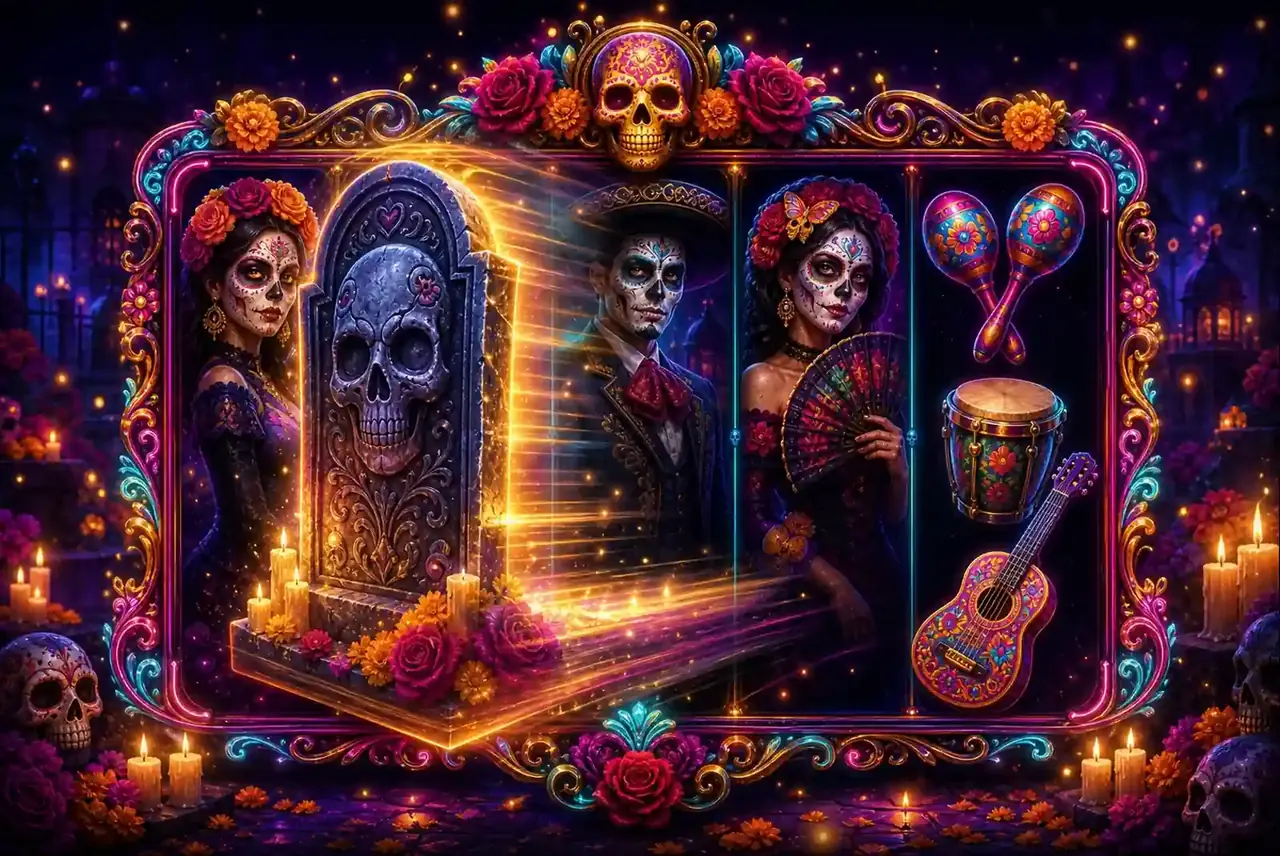 Праздничные рамки, маски и музыкальные инструменты в Day of Dead