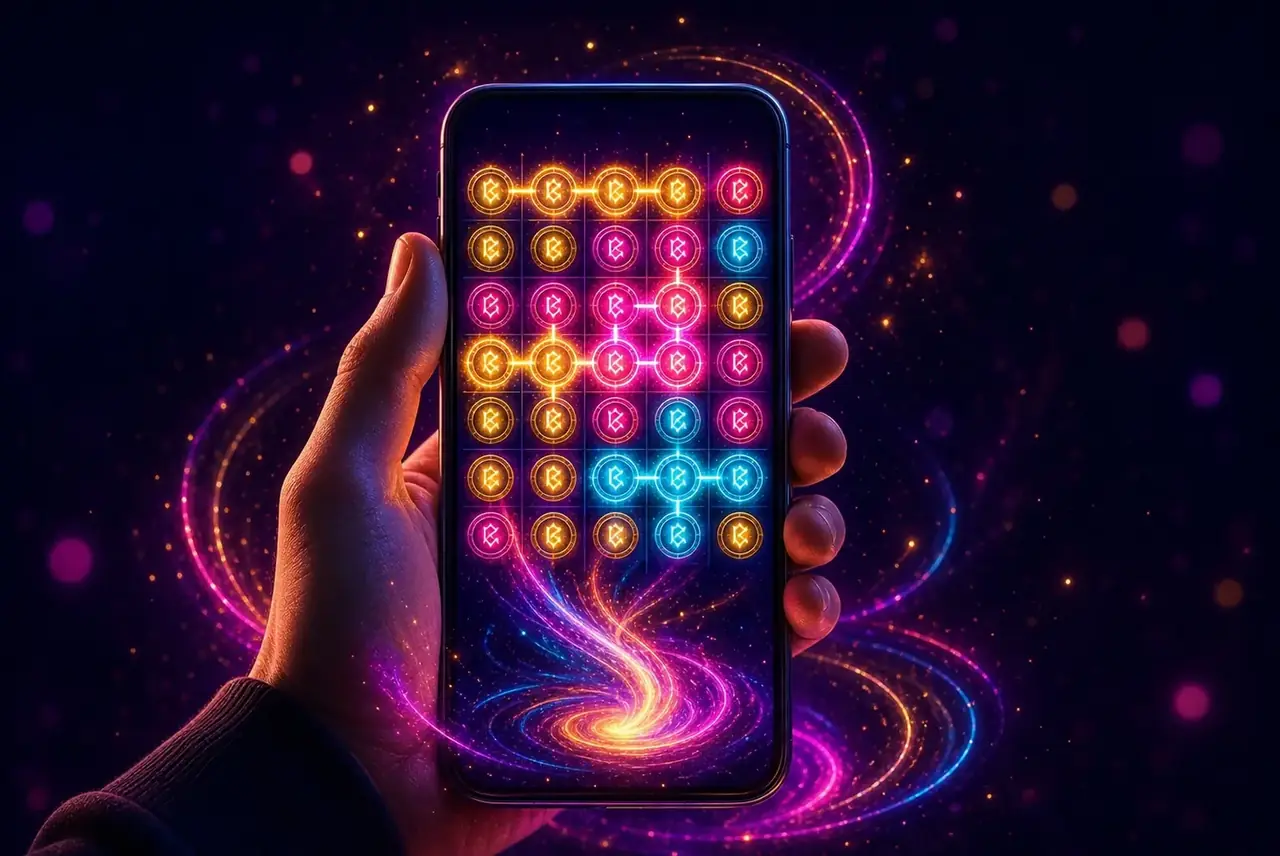 Смартфон с полем 7×7 Fire Portals и вылетающим порталом