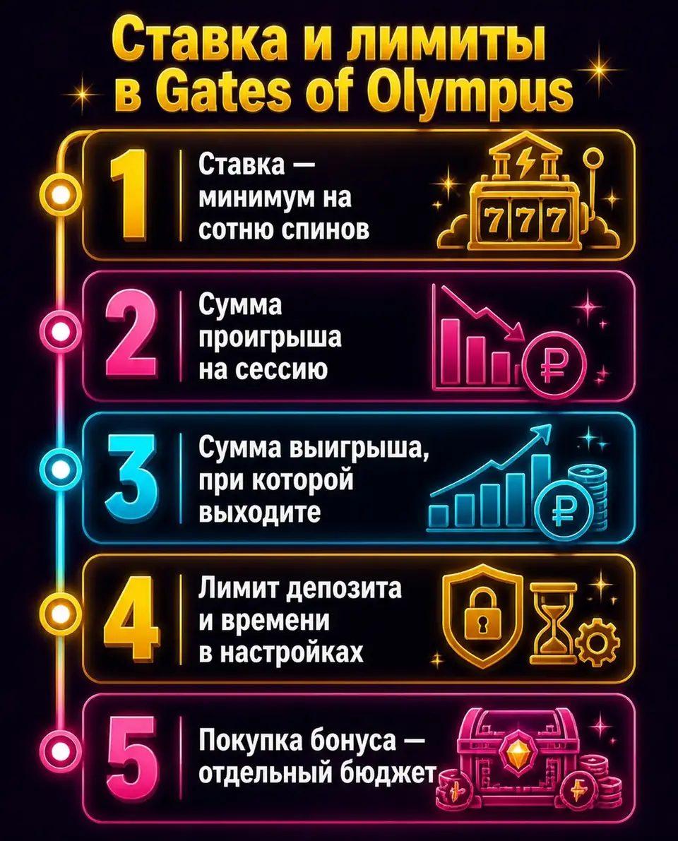 Шаги по выбору ставки и лимитов для Gates of Olympus