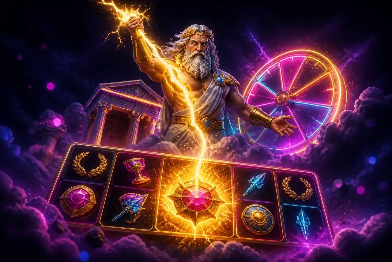 Зевс бьёт молнией в скаттер на барабанах Greek Gods