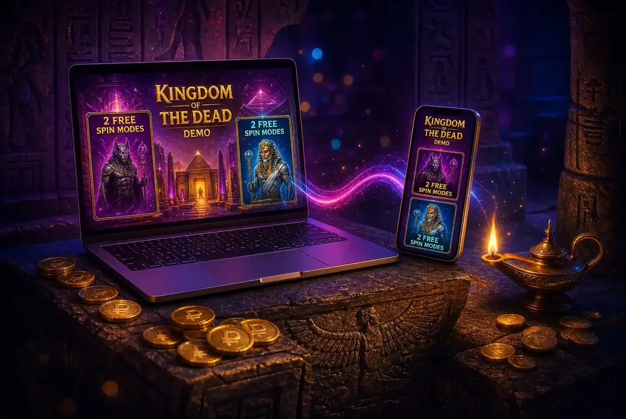 Ноутбук и смартфон на крышке саркофага с демо Kingdom of The Dead