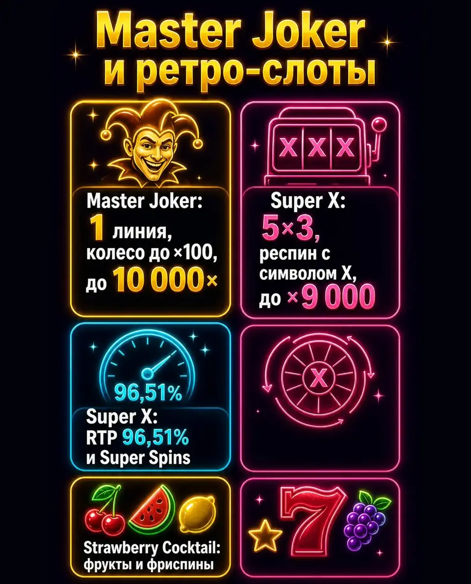 Сравнение Master Joker с классическими слотами Super X и Strawberry Cocktail