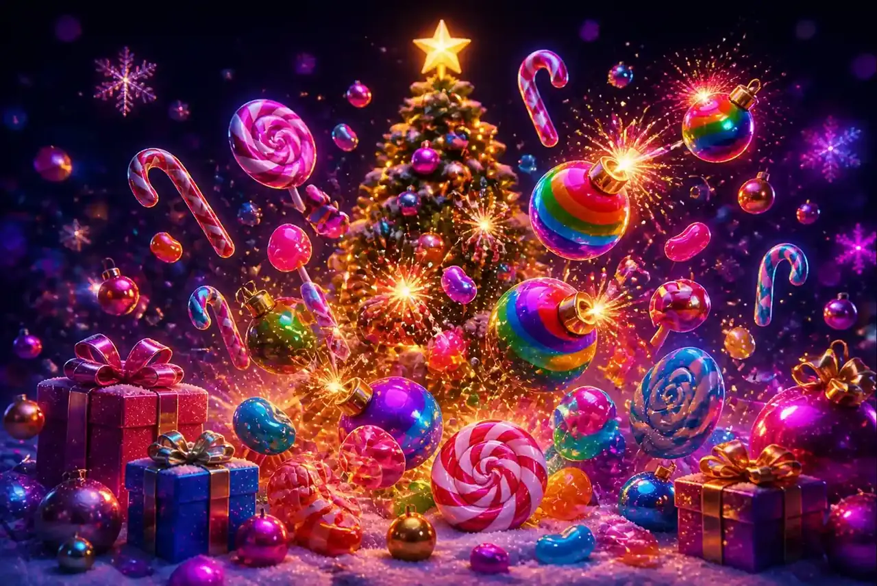 Сладости и бомбы-множители под ёлкой в духе Sweet Bonanza Xmas