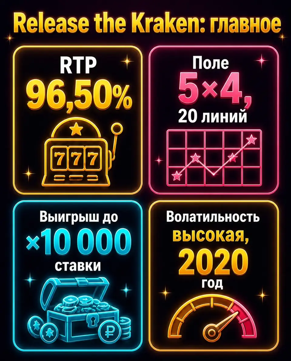 Карточки с основными параметрами слота Release the Kraken