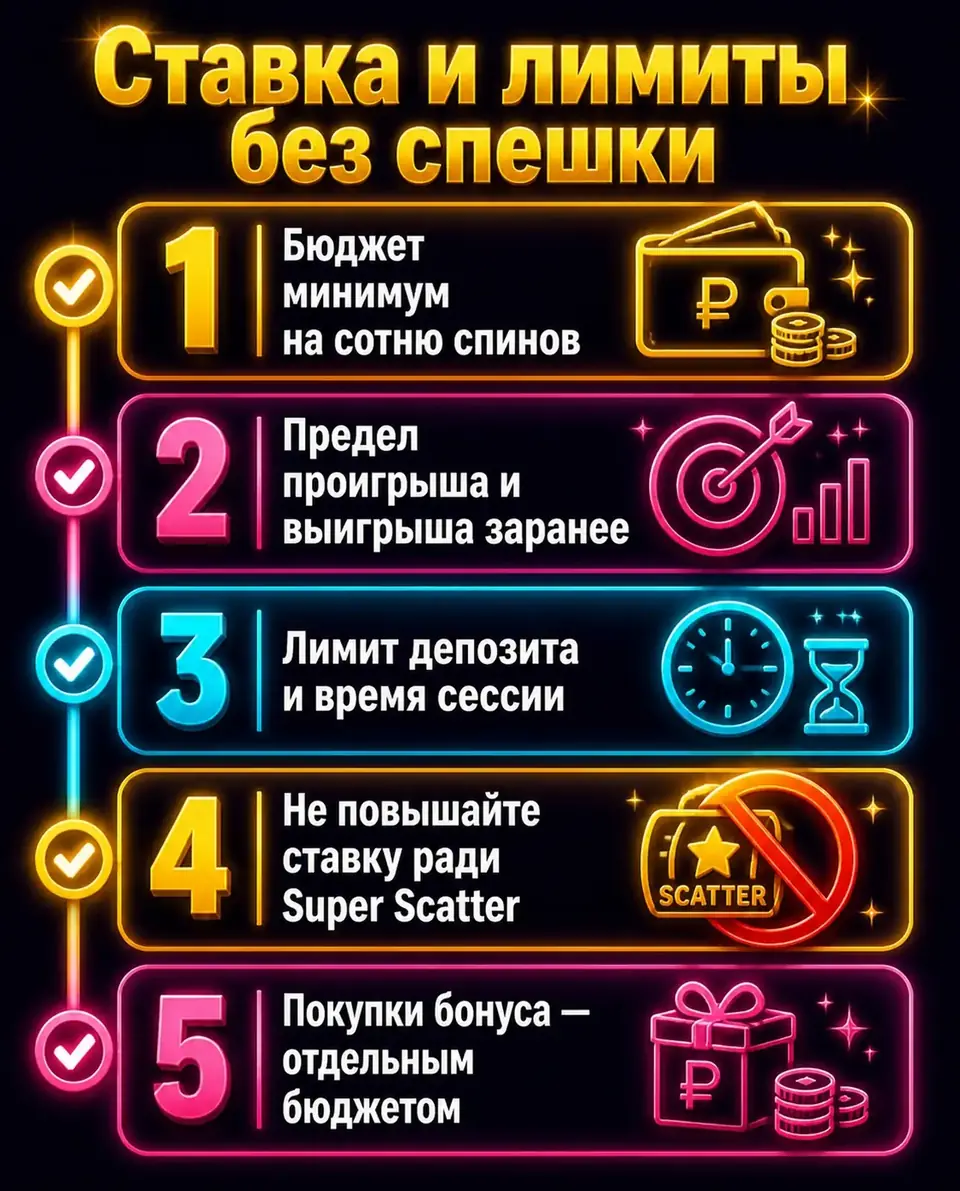 Чек-лист ставки и лимитов для Starlight Princess Super Scatter