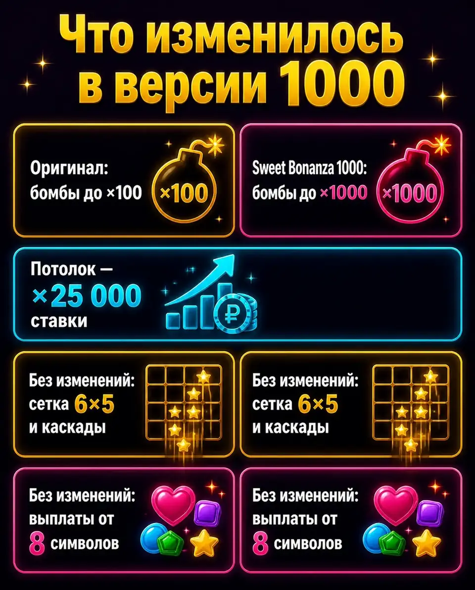 Сравнение оригинальной Sweet Bonanza и версии 1000 по множителям