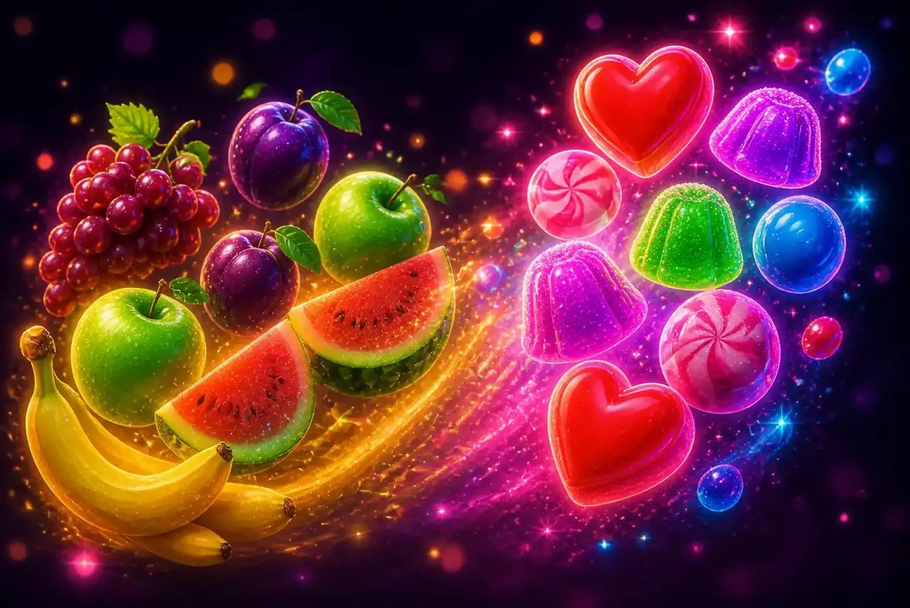 Фрукты и конфеты — символы слота Sweet Bonanza 2500