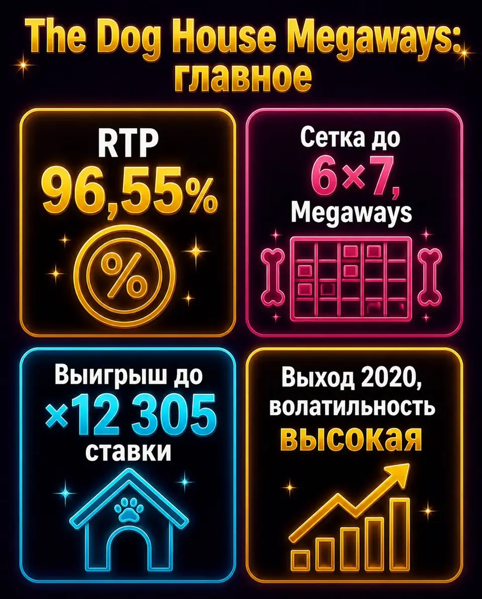 Карточки с параметрами слота The Dog House Megaways