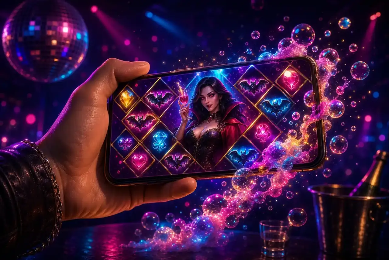 Смартфон со слотом Vampy Party под светом диско-шара